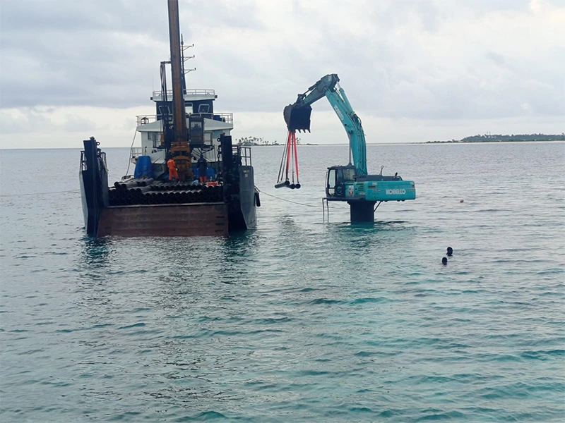 Overseas stockpiled pipe piles
