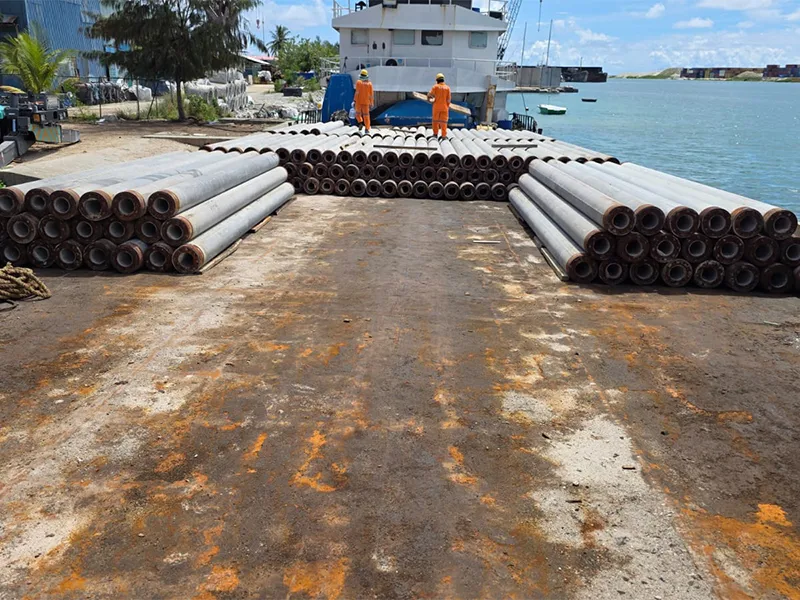 Overseas stockpiled pipe piles